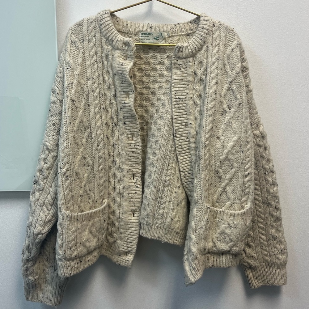 Inisfree Vintage Irish Wool Fisherman Cardigan Sweater